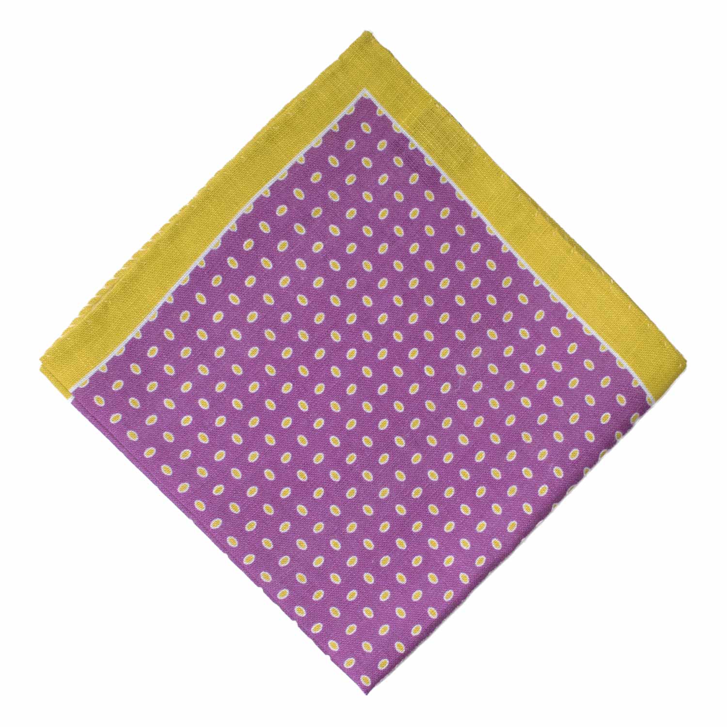 Fazzoletto da Taschino Vintage di Lino Viola Fantasia Verde Acido Bianco POCV1036 Graffeo Cravatte Made in Italy Rombo