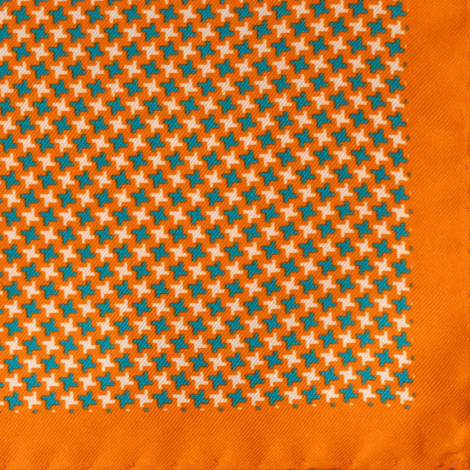 Fazzoletto da Taschino Vintage di Seta Arancione Pied de Poule Tiffany Grigio Chiaro POCV779 Dettaglio