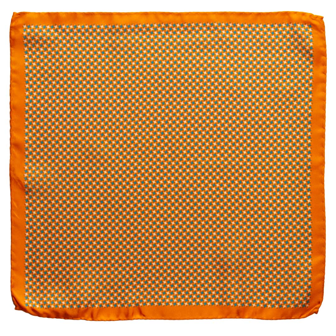Fazzoletto da Taschino Vintage di Seta Arancione Pied de Poule Tiffany Grigio Chiaro POCV779 Made in Italy Graffeo Cravatte