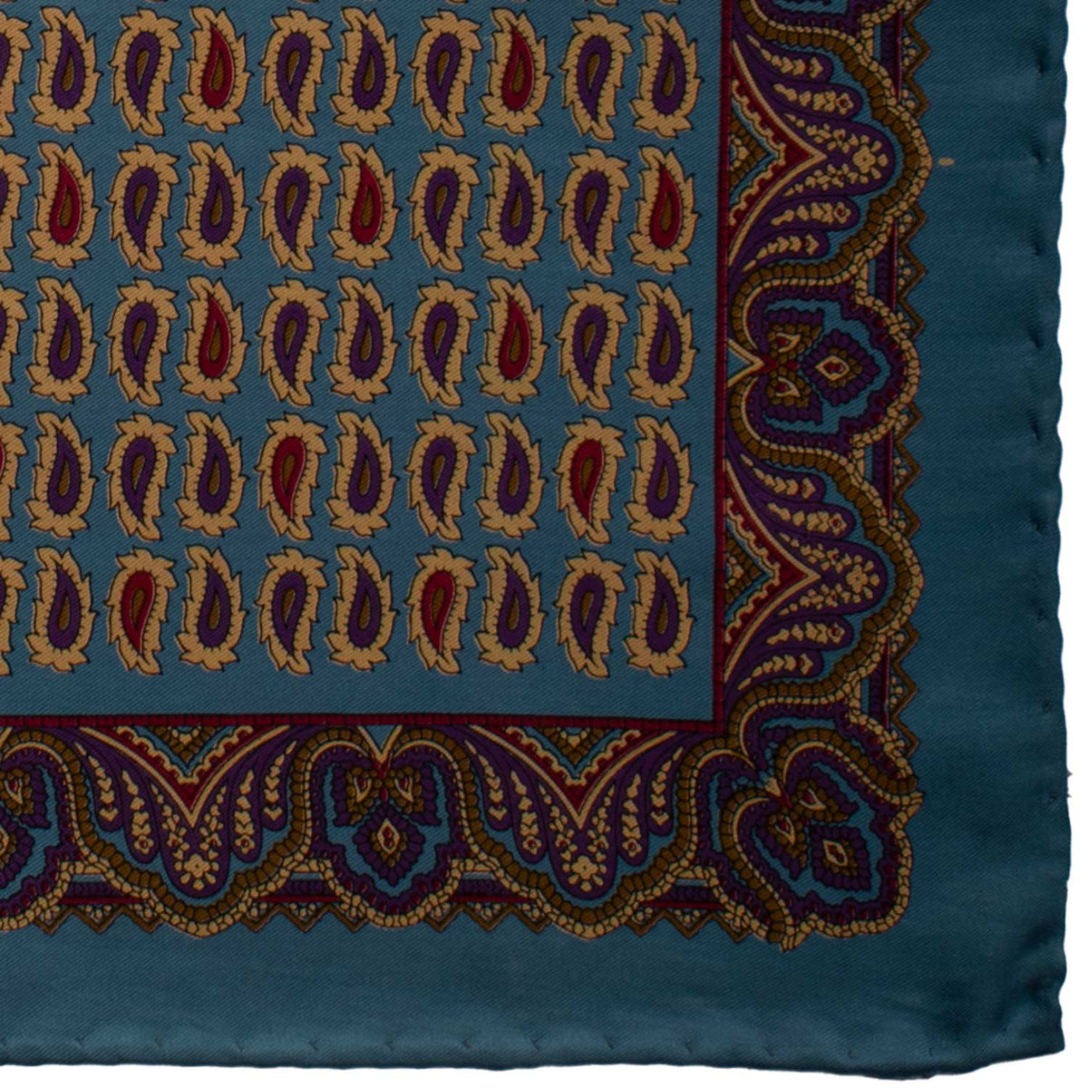 Fazzoletto da Taschino Vintage di Seta Avio Paisley Multicolor POCV871 Graffeo Cravatte Made in Italy Dettaglio