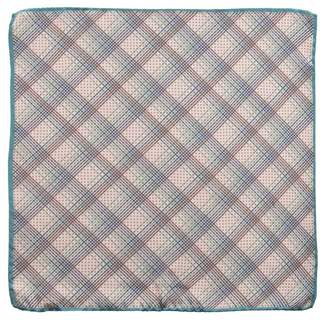 Fazzoletto da Taschino Vintage di Seta Bianco Fantasia Ottanio Grigio Blu POCV792 Made in Italy Graffeo Cravatte