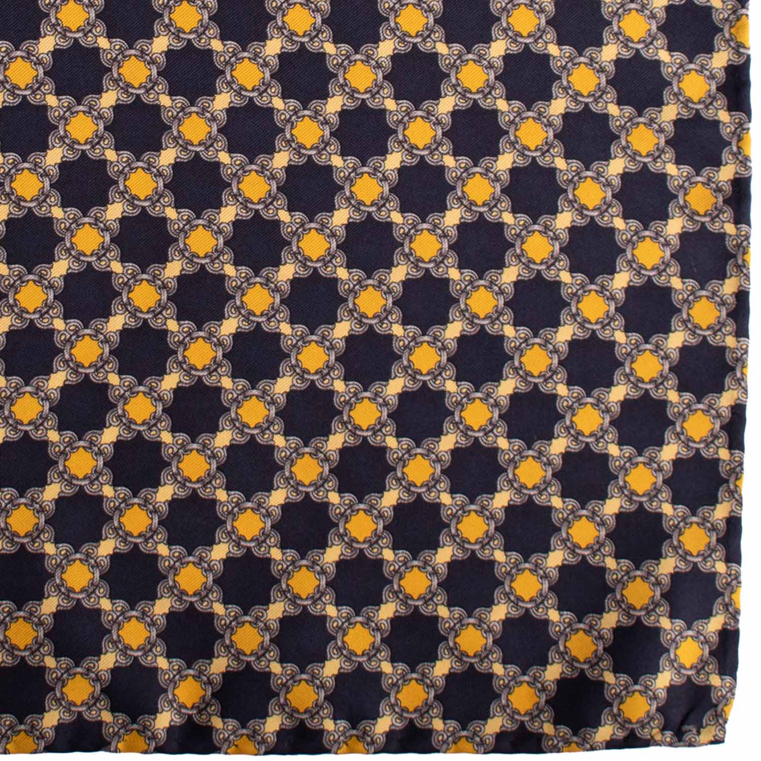 Fazzoletto da Taschino Vintage di Seta Blu Fantasia Gialla Grigia POCV1039 Graffeo Cravatte Made in Italy Dettaglio