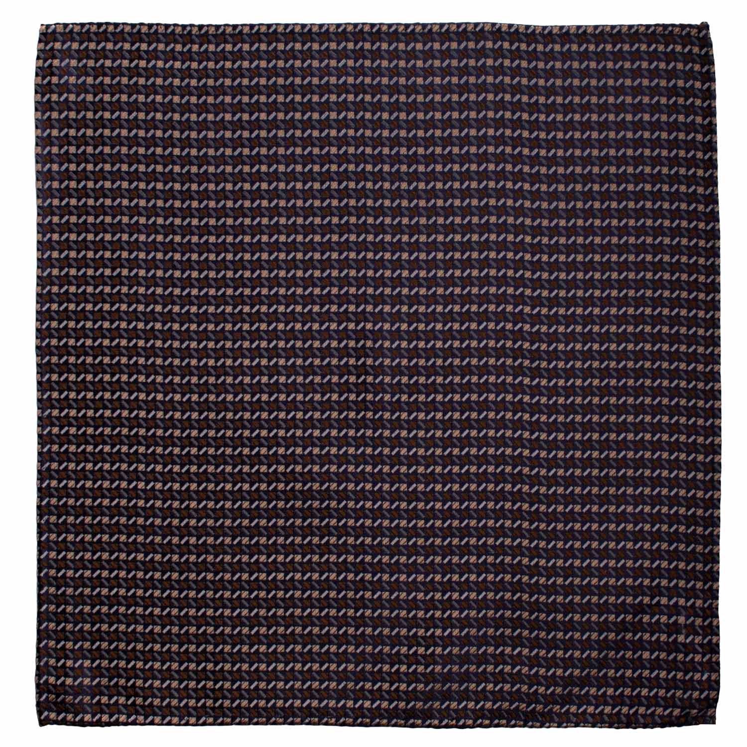 Fazzoletto da Taschino Vintage di Seta Blu Fantasia Marrone Celeste Tortora POCV894 Graffeo Cravatte Made in Italy