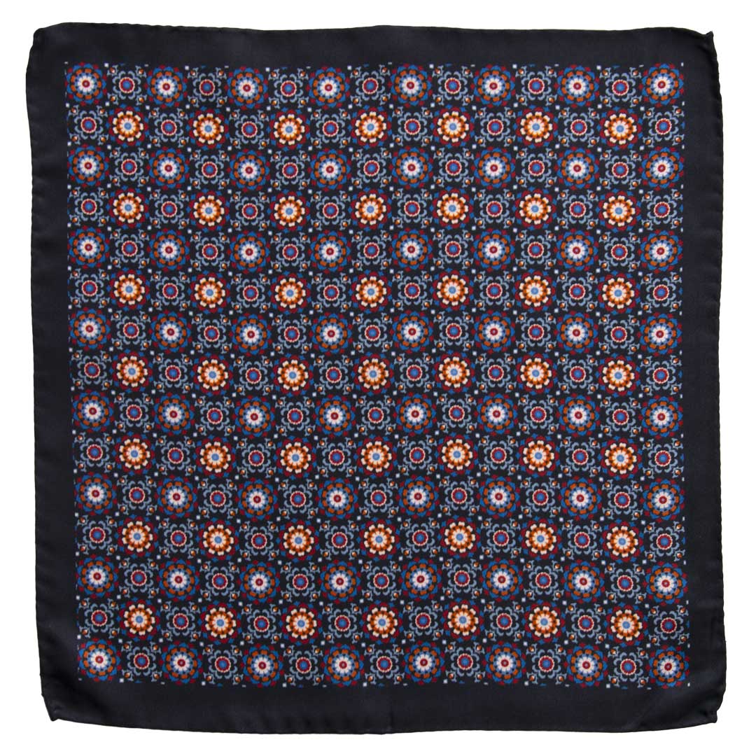 Fazzoletto da Taschino Vintage di Seta Blu Fantasia Multicolor POCV636 Made in Italy Graffeo Cravatte