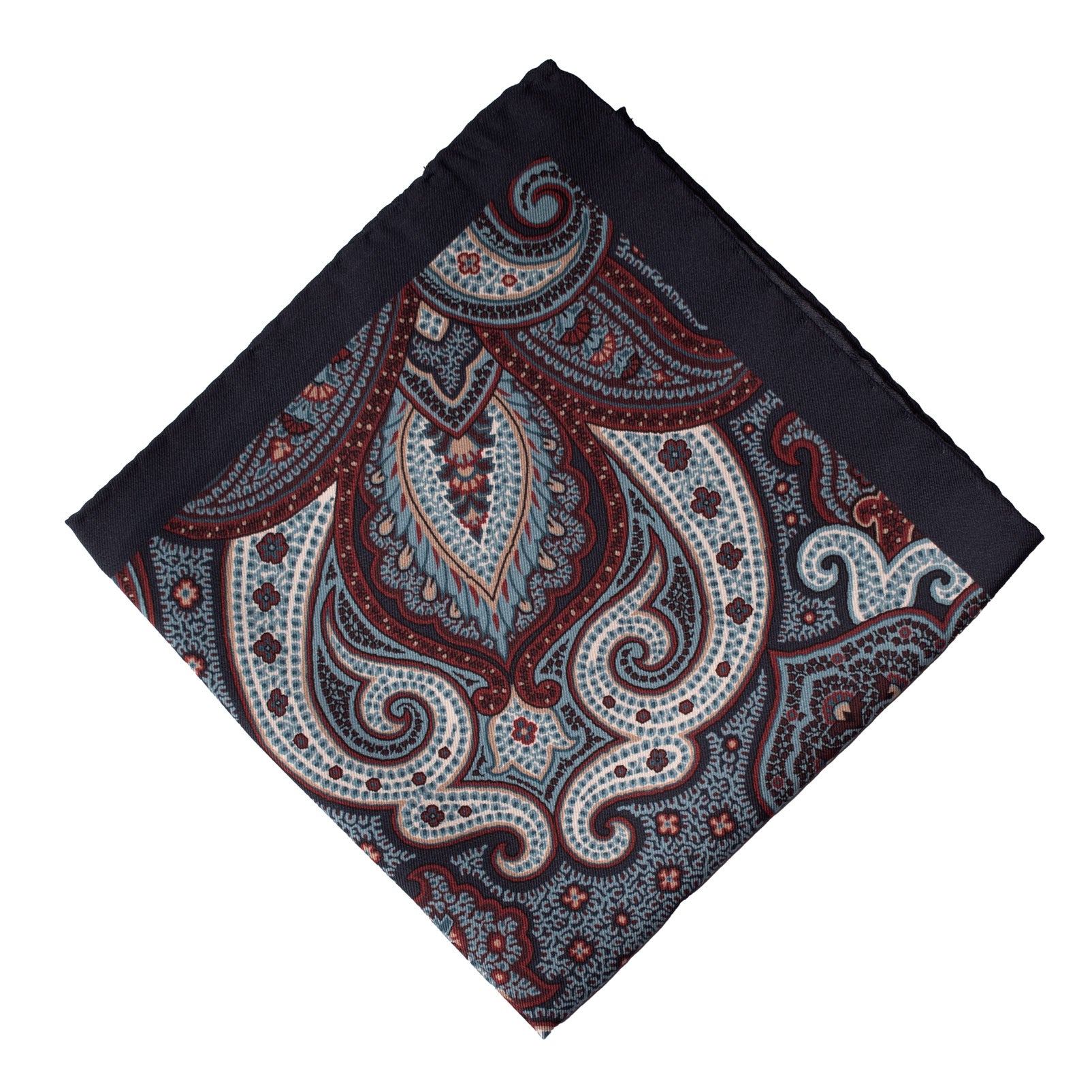 Fazzoletto da Taschino Vintage di Seta Blu Fantasia Multicolor POC660 Piegata