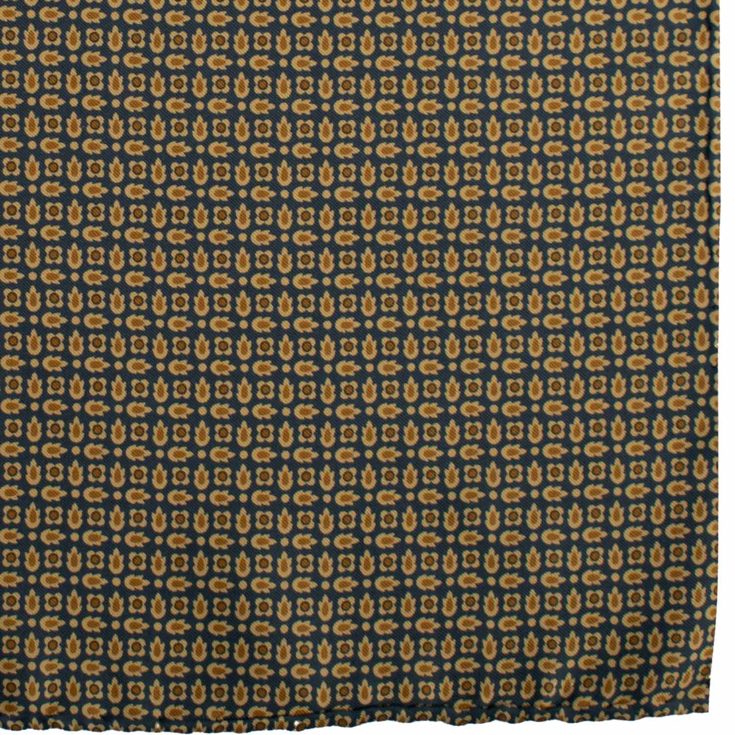 Fazzoletto da Taschino Vintage di Seta Blu Navy Fantasia Giallo Senape POCV1027 Graffeo Cravatte Made in Italy Dettaglio