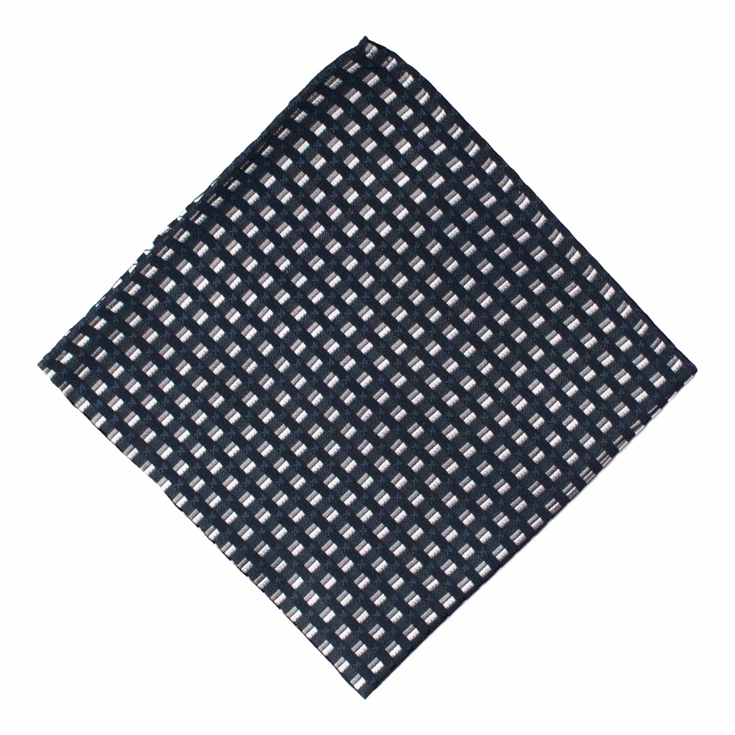 Fazzoletto da Taschino Vintage di Seta Blu Notte Fantasia Grigia POCV1001 Graffeo Cravatte Made in Italy Rombo