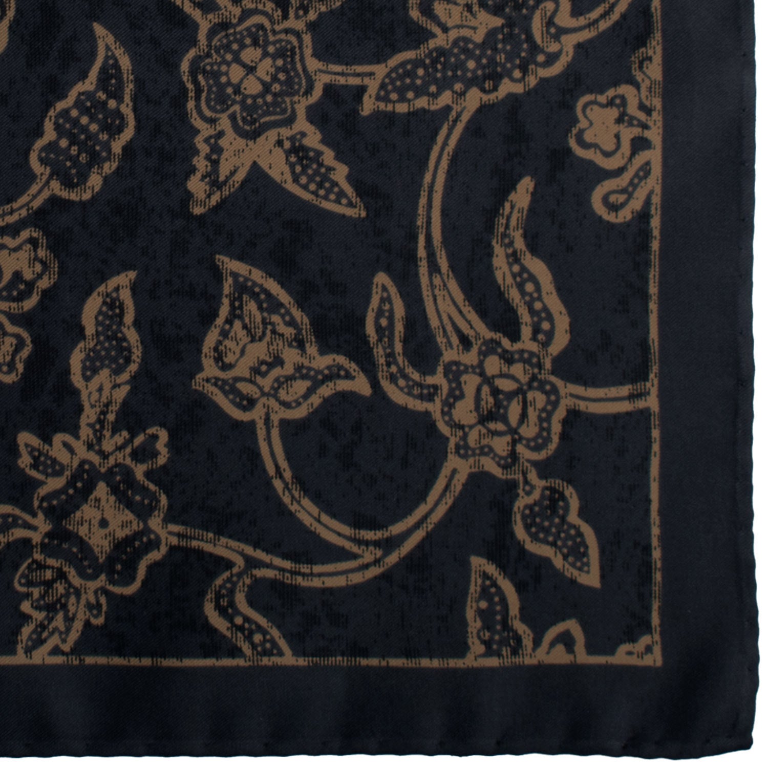 Fazzoletto da Taschino Vintage di Seta Blu Notte a Fiori Beige POCV1085 Made in Italy Graffeo Cravatte Dettaglio