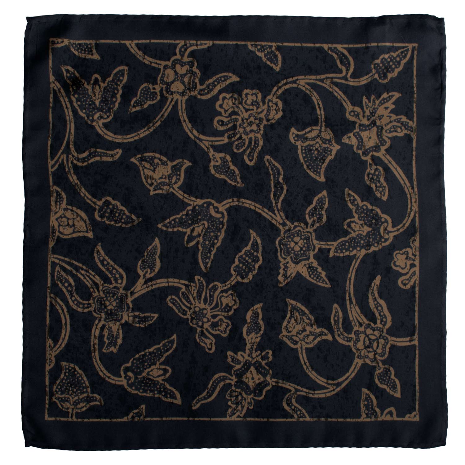 Fazzoletto da Taschino Vintage di Seta Blu Notte a Fiori Beige POCV1085 Made in Italy Graffeo Cravatte