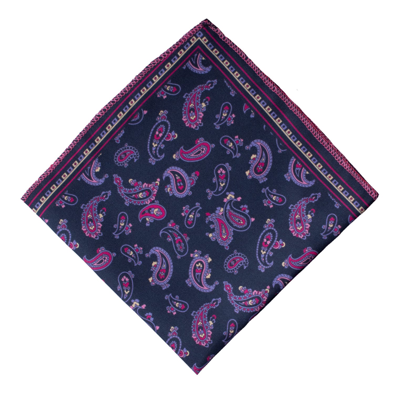 Fazzoletto da Taschino Vintage di Seta Blu Paisley Multicolor POCV1066 Made in Italy Graffeo Cravatte Rombo