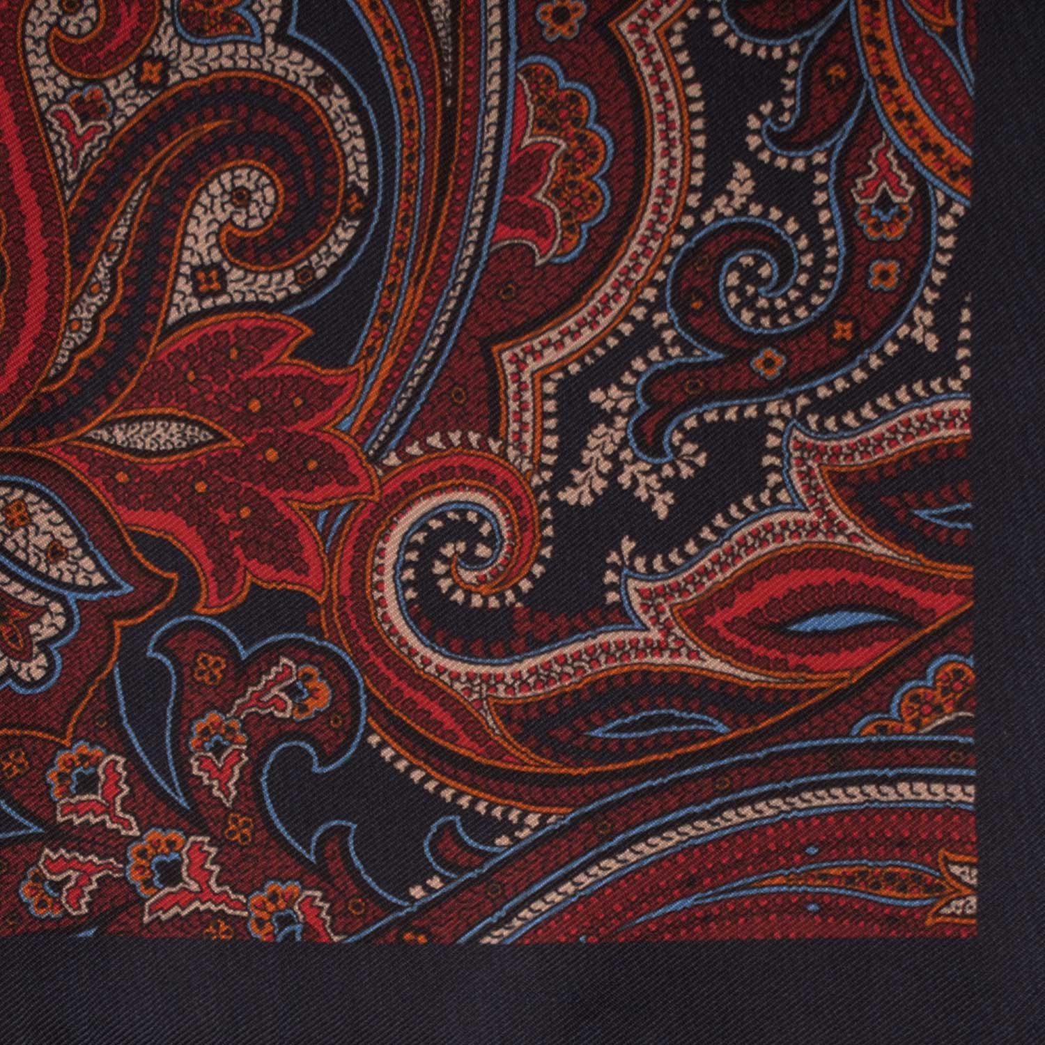 Fazzoletto da Taschino Vintage di Seta Blu Paisley Multicolor POCV682 Dettaglio