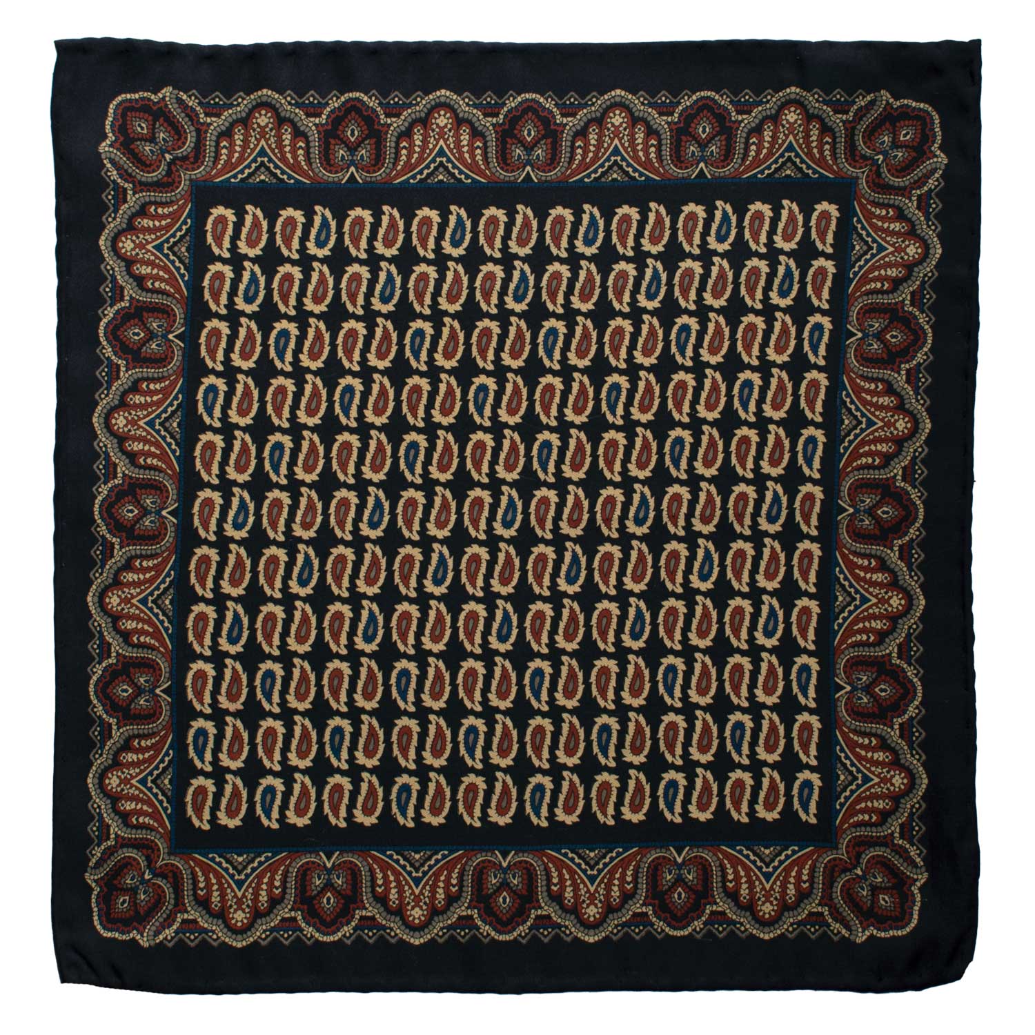 Fazzoletto da Taschino Vintage di Seta Blu Paisley Multicolor POCV859 Graffeo Cravatte Made in Italy