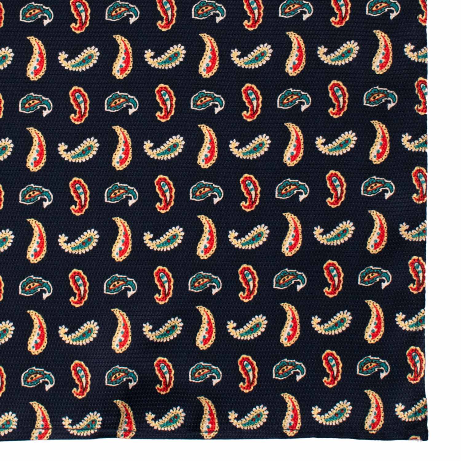 Fazzoletto da Taschino Vintage di Seta Blu Paisley Rosso Verde Giallo POCV1082 Made in Italy Graffeo Cravatte Dettaglio