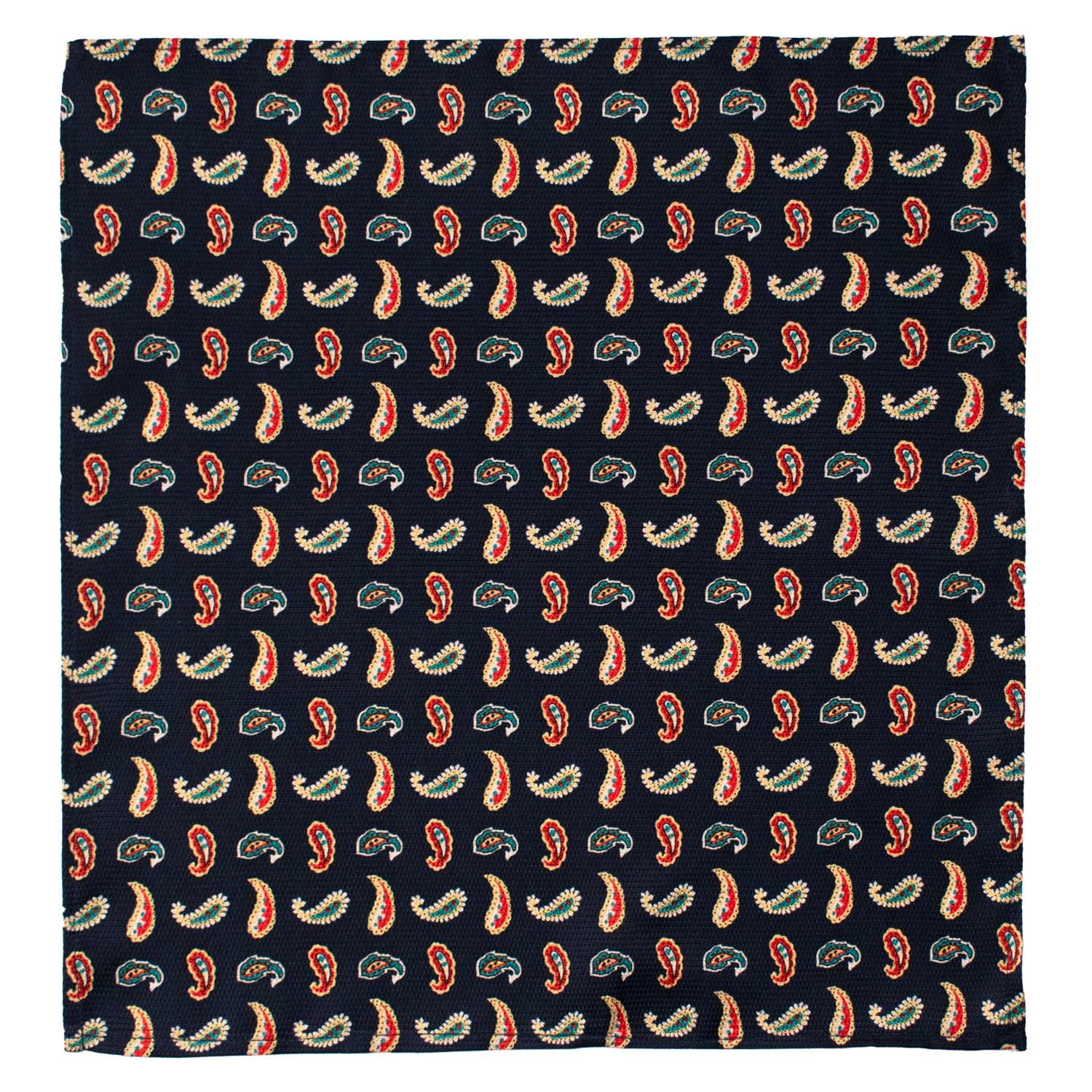 Fazzoletto da Taschino Vintage di Seta Blu Paisley Rosso Verde Giallo POCV1082 Made in Italy Graffeo Cravatte