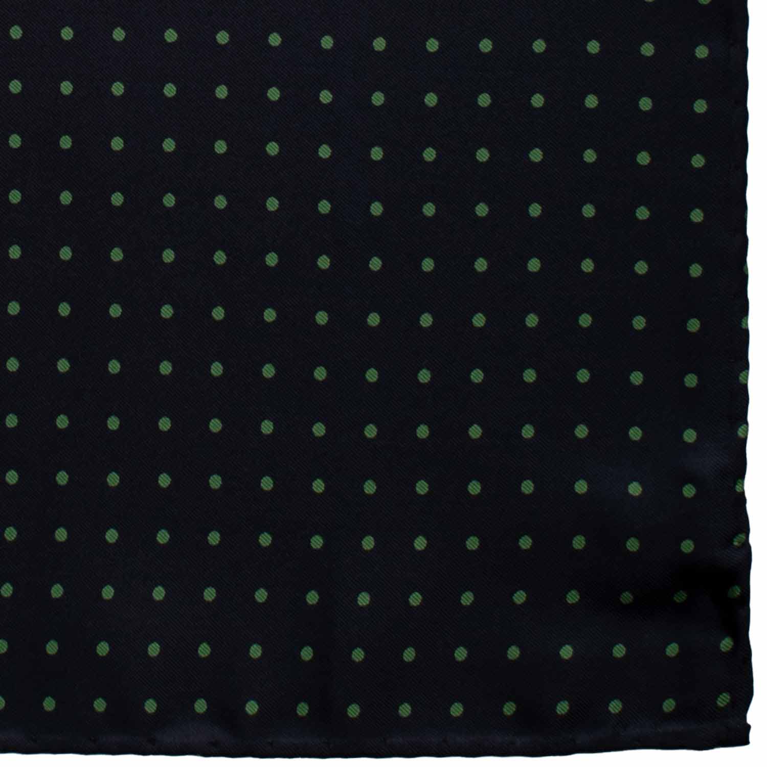 Fazzoletto da Taschino Vintage di Seta Blu a Pois Verde POCV904 Graffeo Cravatte Made in Italy Dettaglio