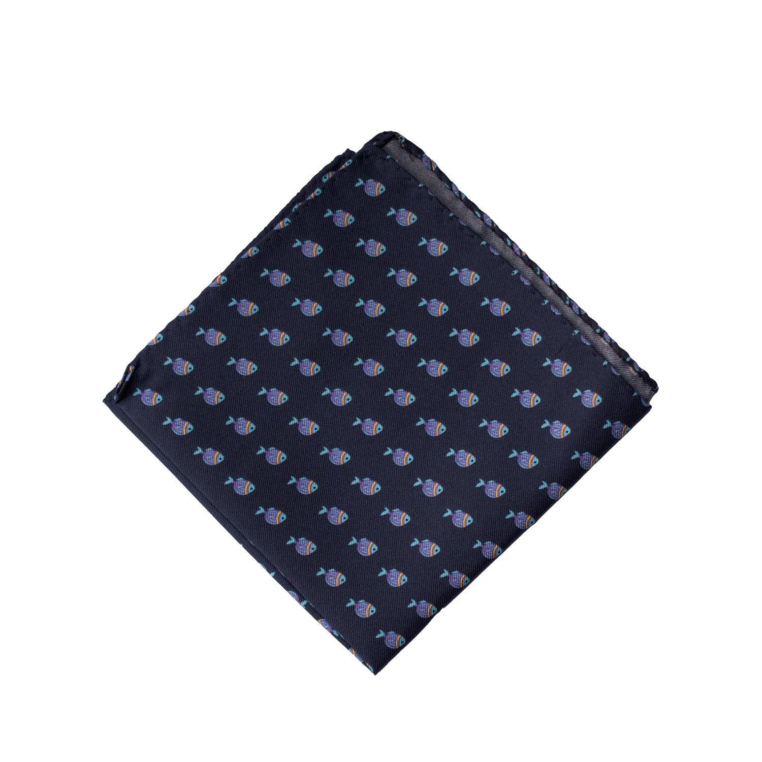 Fazzoletto da Taschino Vintage di Seta Blu con Animali POCV698 Made in Italy Graffeo Cravatte Piegata