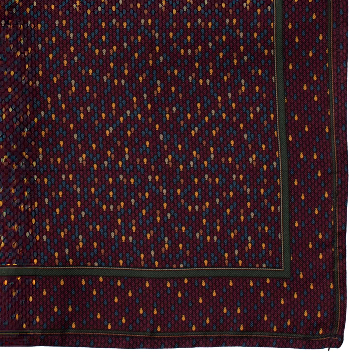 Fazzoletto da Taschino Vintage di Seta Borgogna Verde Fantasia Multicolor POCV1084 Made in Italy Graffeo Cravatte Dettaglio