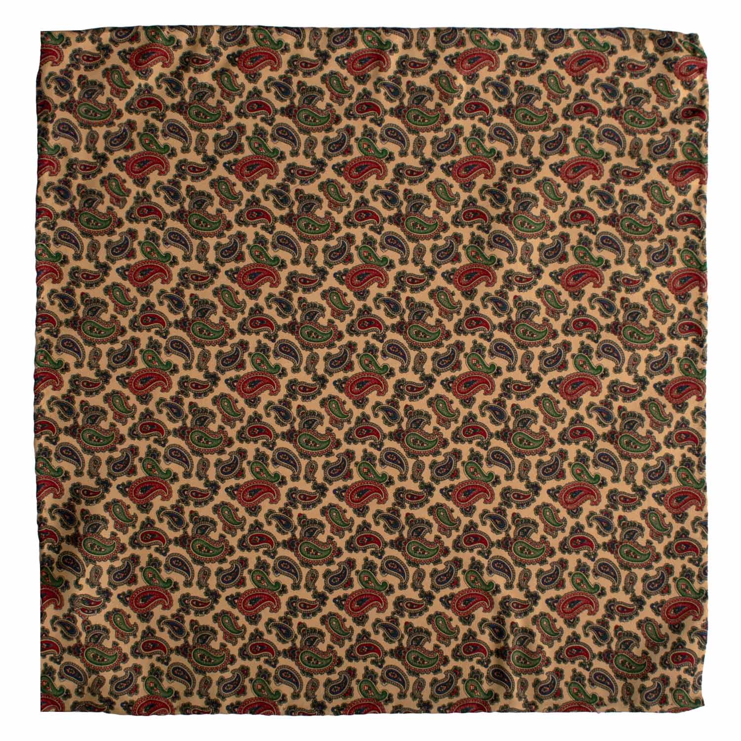 Fazzoletto da Taschino Vintage di Seta Color Champagne Paisley Multicolor POCV1013 Graffeo Cravatte Made in Italy