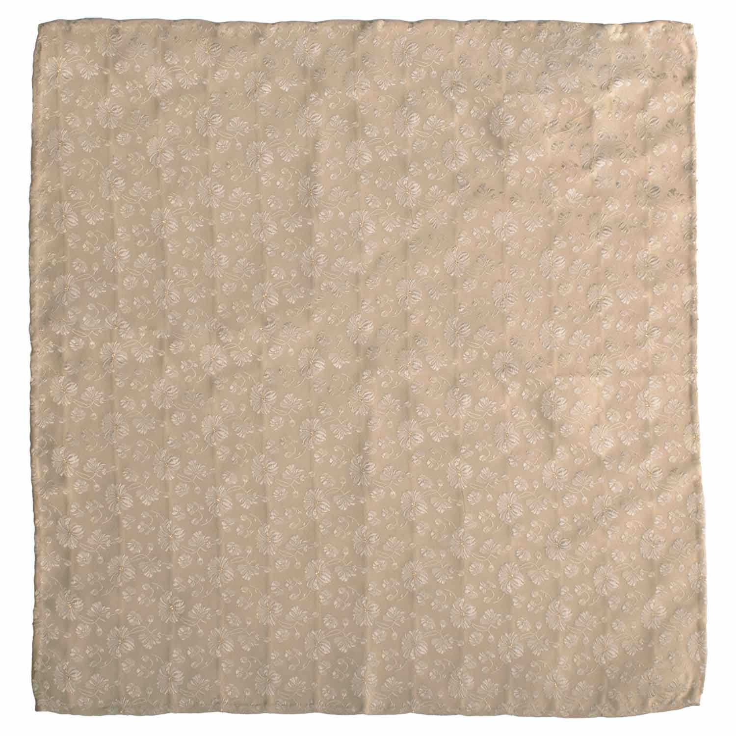 Fazzoletto da Taschino Vintage di Seta Color Champagne a Fiori Grigio Argento Lurex Color Oro POCV1031 Graffeo Cravatte Made in Italy