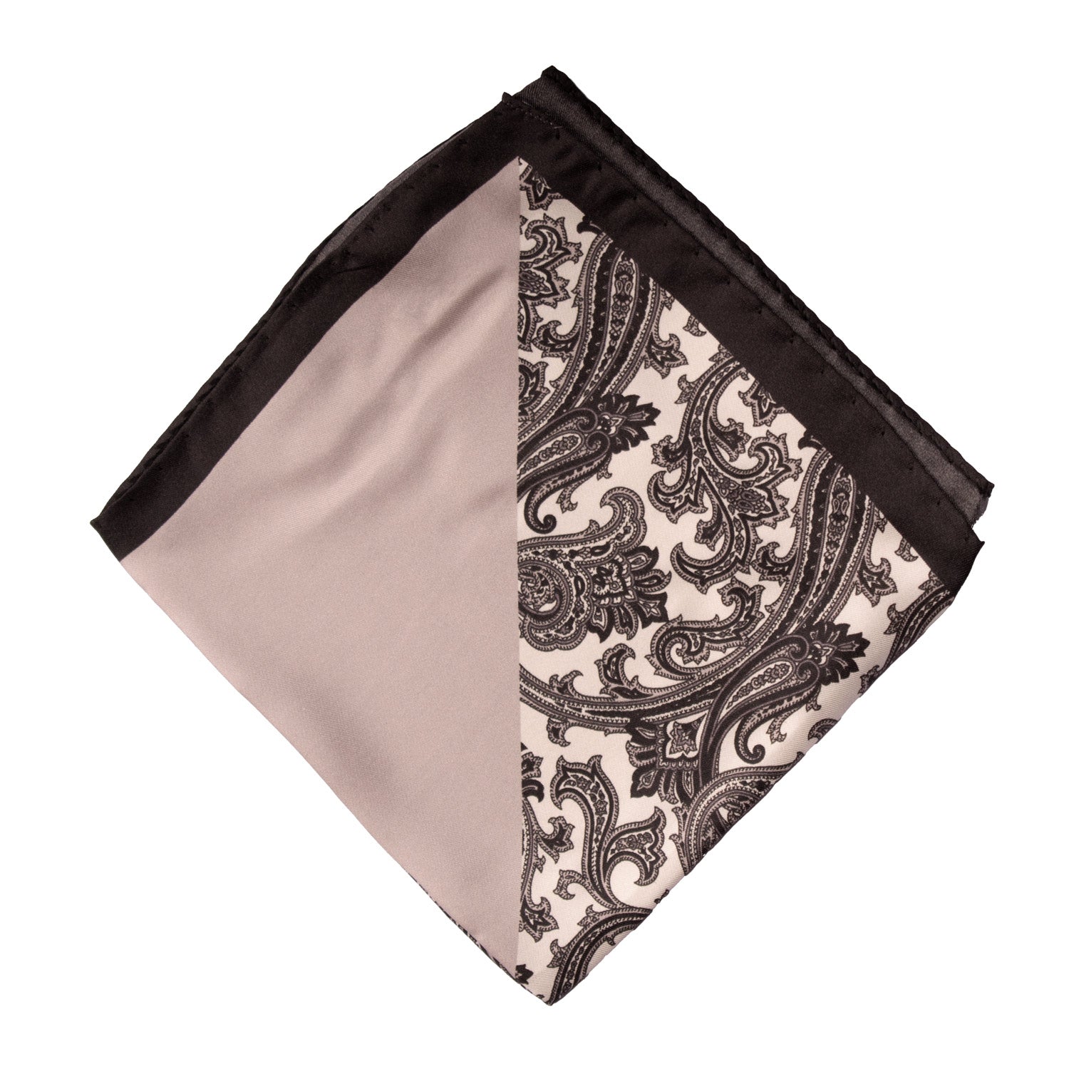 Fazzoletto da Taschino Vintage di Seta Fantasia Grigio Nero Bianco POCV726 Piegata