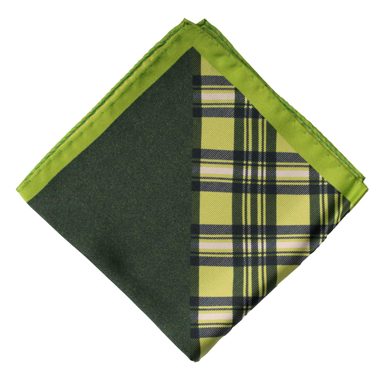 Fazzoletto da Taschino Vintage di Seta Fantasia Verde Blu Grigio POCV762 Piegata