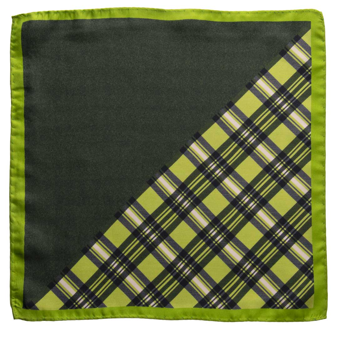 Fazzoletto da Taschino Vintage di Seta Fantasia Verde Blu Grigio POCV762 Made in Italy Graffeo Cravatte