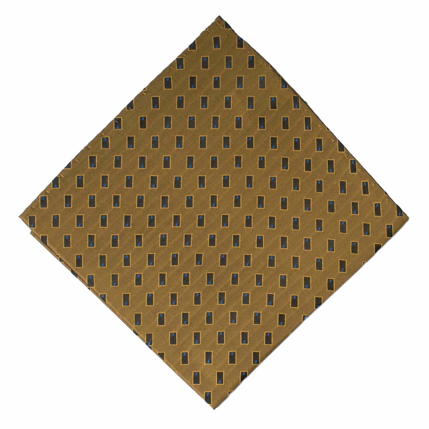 Fazzoletto da Taschino Vintage di Seta Giallo Oro Fantasia Blu Bluette POCV999 Graffeo Cravatte Made in Italy Rombo