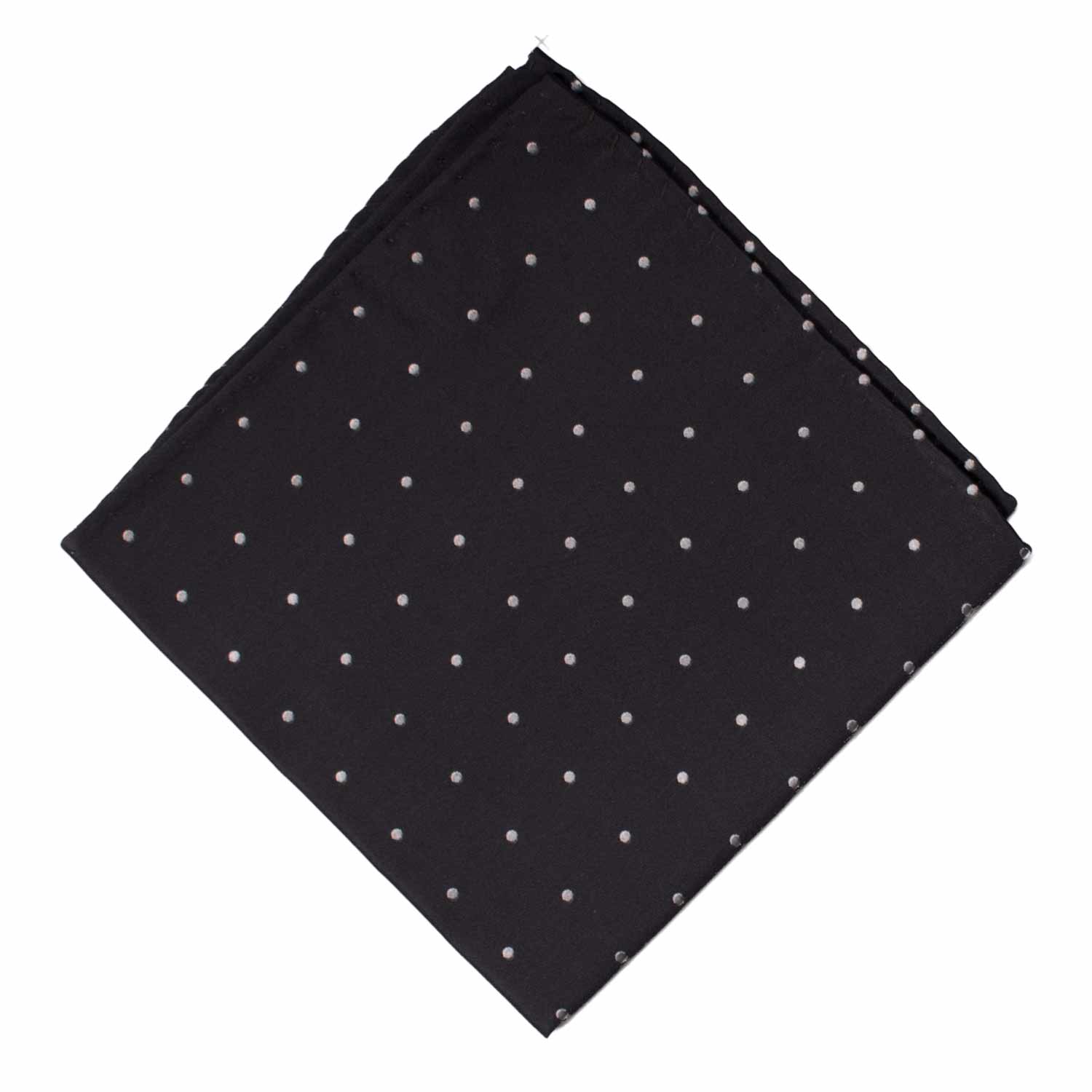 Man Anthracite Grey Vintage Silk Pocket Square Silver Grey Polka Dots POCV880