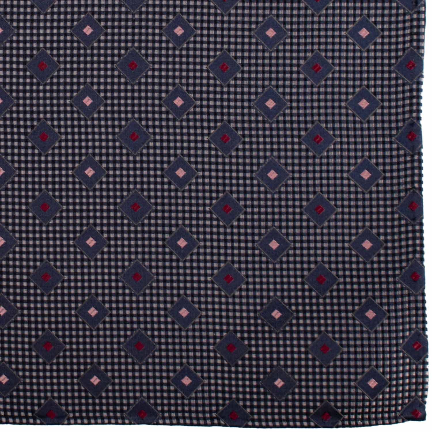 Fazzoletto da Taschino Vintage di Seta Grigio Argento Blu Fantasia Rosa Bordeaux POCV1026 Graffeo Cravatte Made in Italy  Dettaglio