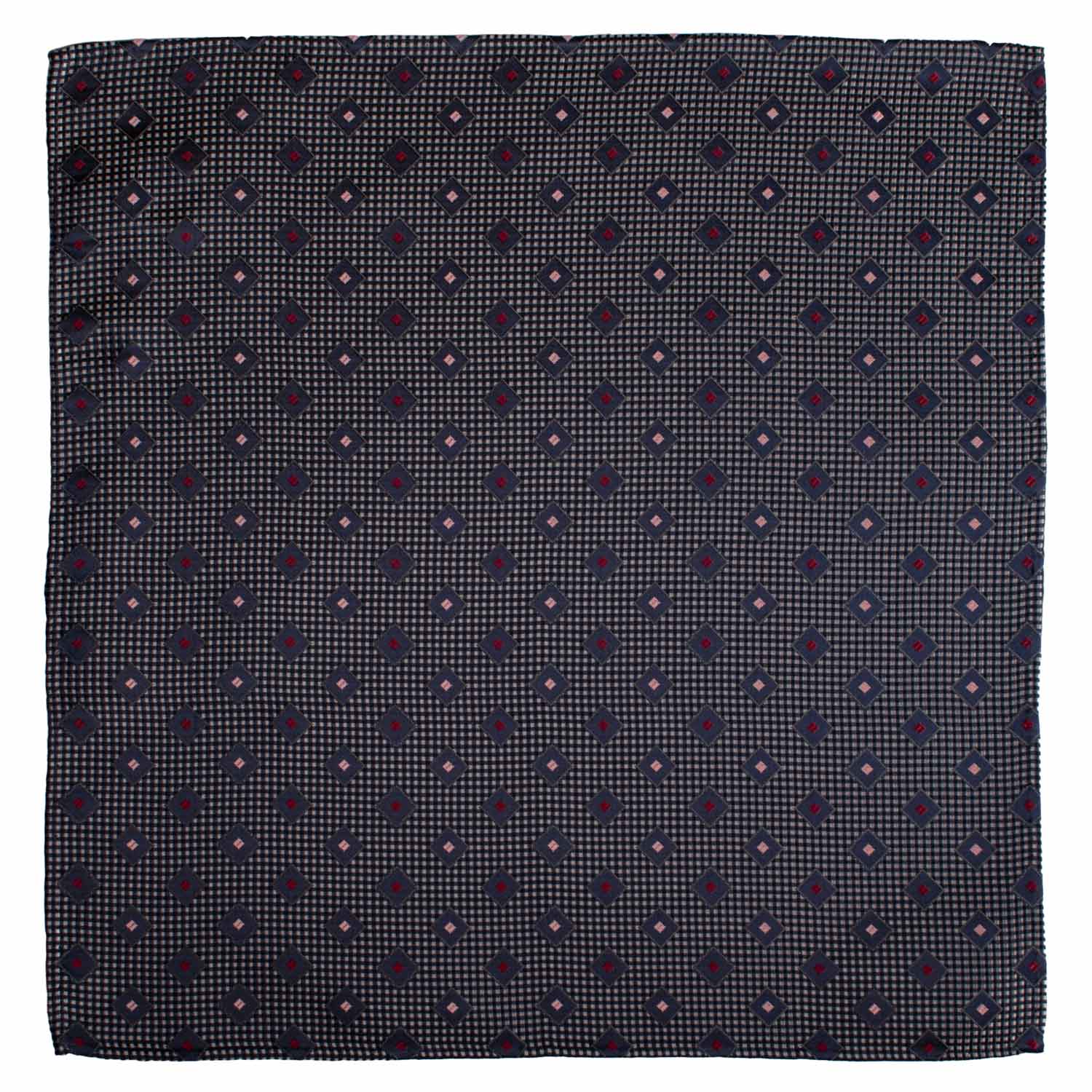 Fazzoletto da Taschino Vintage di Seta Grigio Argento Blu Fantasia Rosa Bordeaux POCV1026 Graffeo Cravatte Made in Italy 