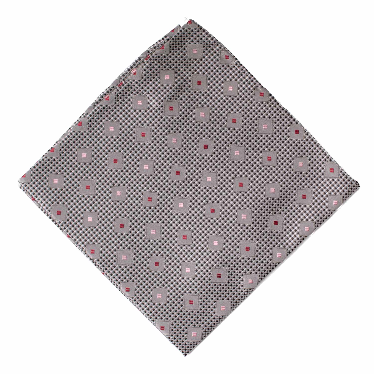 Fazzoletto da Taschino Vintage di Seta Grigio Argento Fantasia Blu Rosa Bordeaux POCV1004 Graffeo Cravatte Made in Italy Rombo