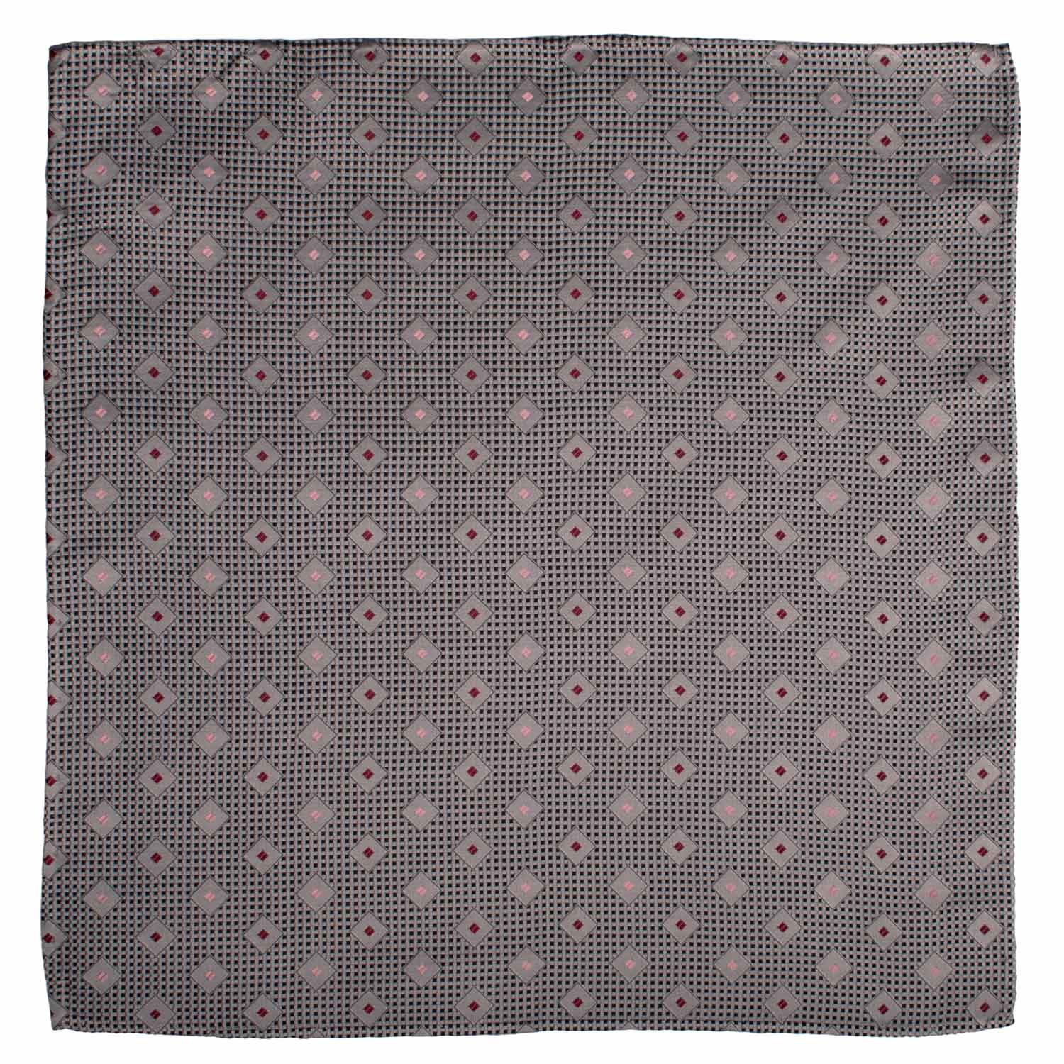 Fazzoletto da Taschino Vintage di Seta Grigio Argento Fantasia Blu Rosa Bordeaux POCV1004 Graffeo Cravatte Made in Italy