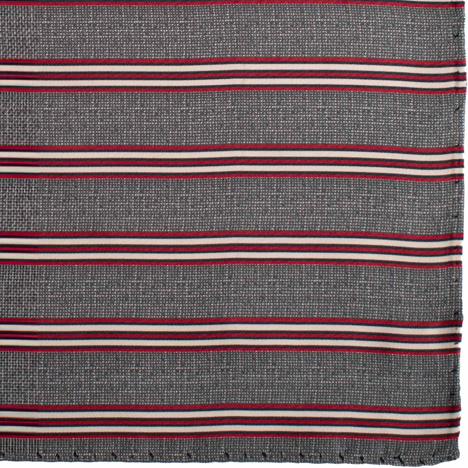 Fazzoletto da Taschino Vintage di Seta Grigio Blu a Righe Rosse Bianche POCV1005 Graffeo Cravatte Made in Italy Dettaglio