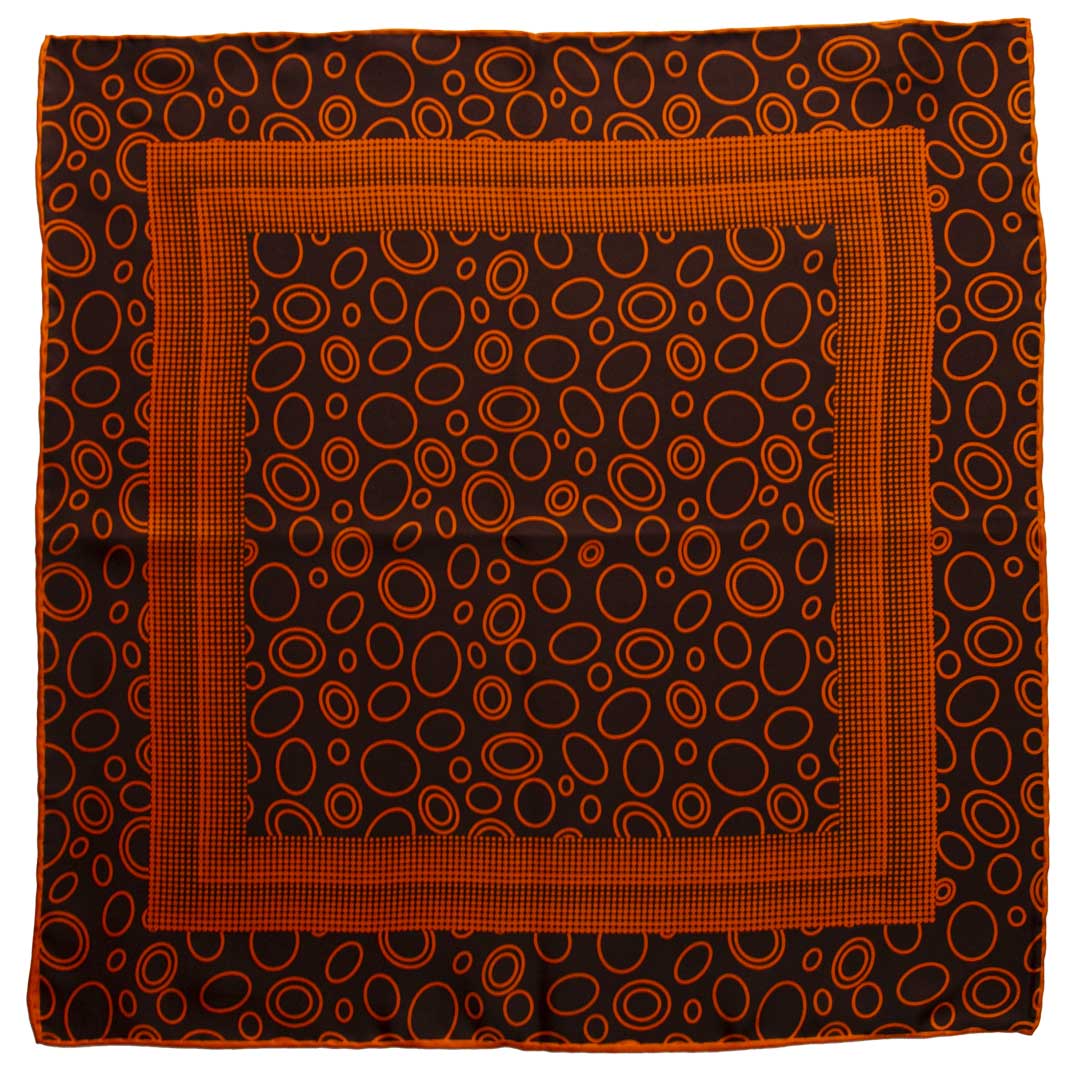 Fazzoletto da Taschino Vintage di Seta Marrone Fantasia Arancione POCV832 Made in italy Graffeo Cravatte