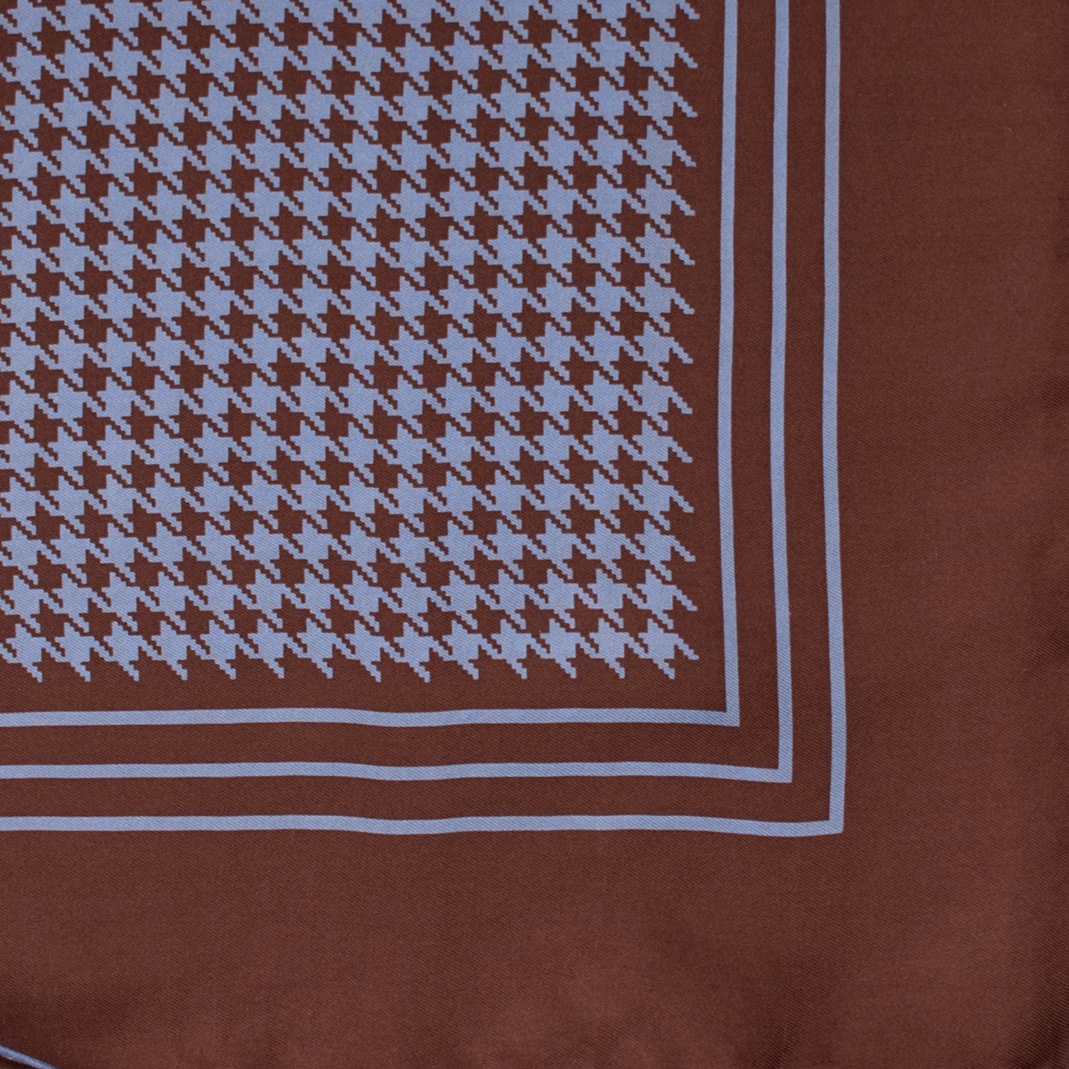 Fazzoletto da Taschino Vintage di Seta Marrone Pied de Poule Celeste POCV612 Dettaglio