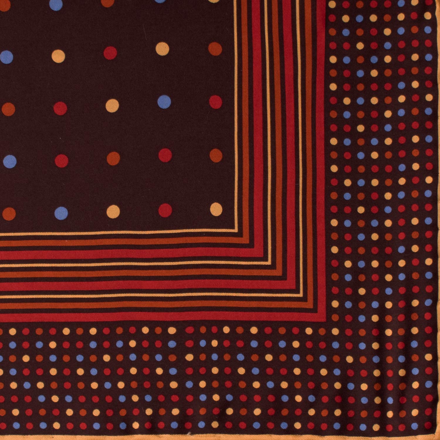 Fazzoletto da Taschino Vintage di Seta Marrone a Pois Multicolor POCV699 Dettaglio