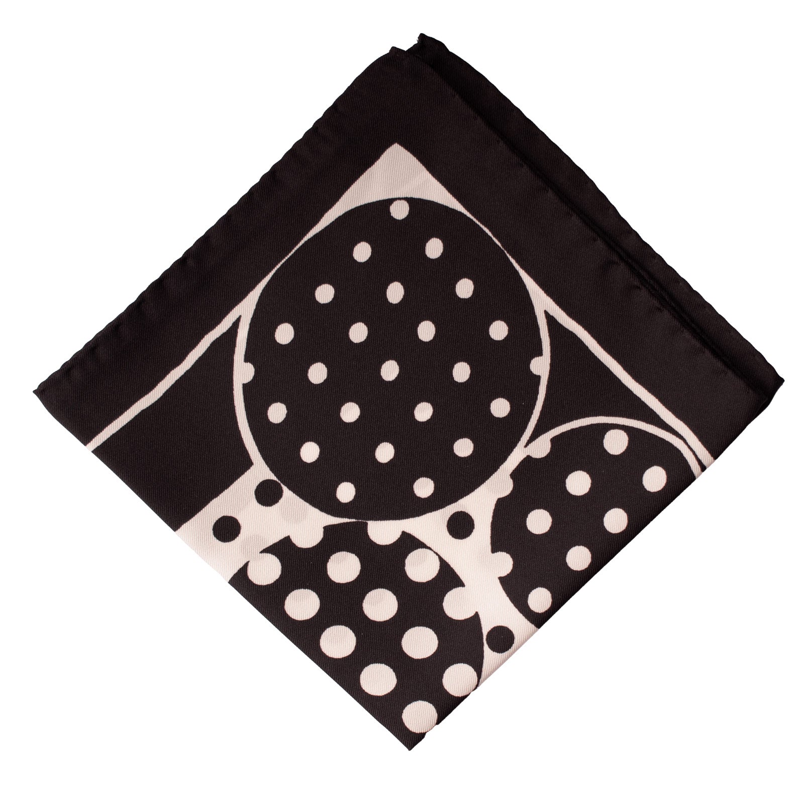 Fazzoletto da Taschino Vintage di Seta Nero Bianco a Pois POCV658 Piegata