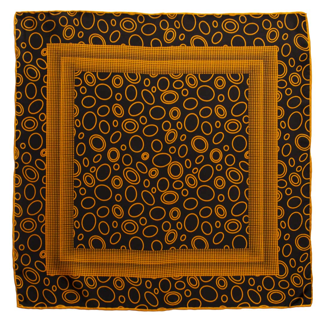 Fazzoletto da Taschino Vintage di Seta Nero Fantasia Arancione POCV624 Made in Italy Graffeo Cravatte