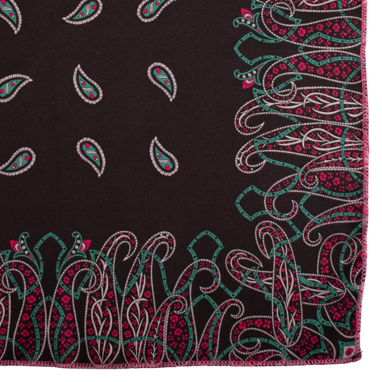 Man Black Vintage Silk Pocket Square Water Green Grey Fuchsia Paisley POCV1061