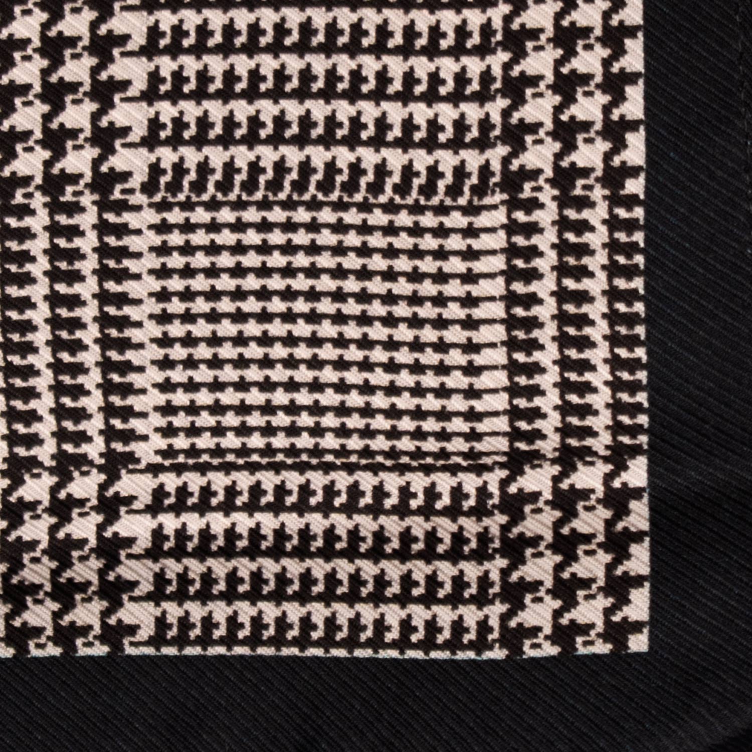 Fazzoletto da Taschino Vintage di Seta Principe di Galles Blu Notte Bianco POCV725 Dettaglio