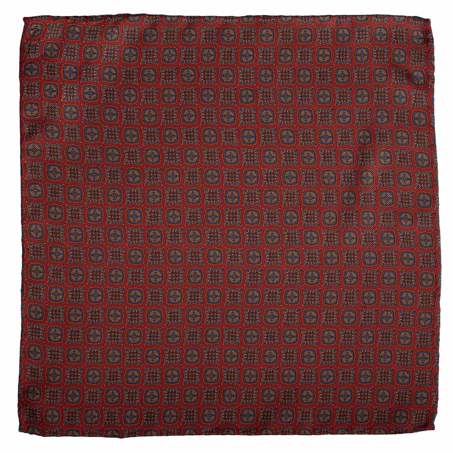 Fazzoletto da Taschino Vintage di Seta Rosso Bordeaux Fantasia Multicolor POCV1047 Graffeo Cravatte Made in Italy