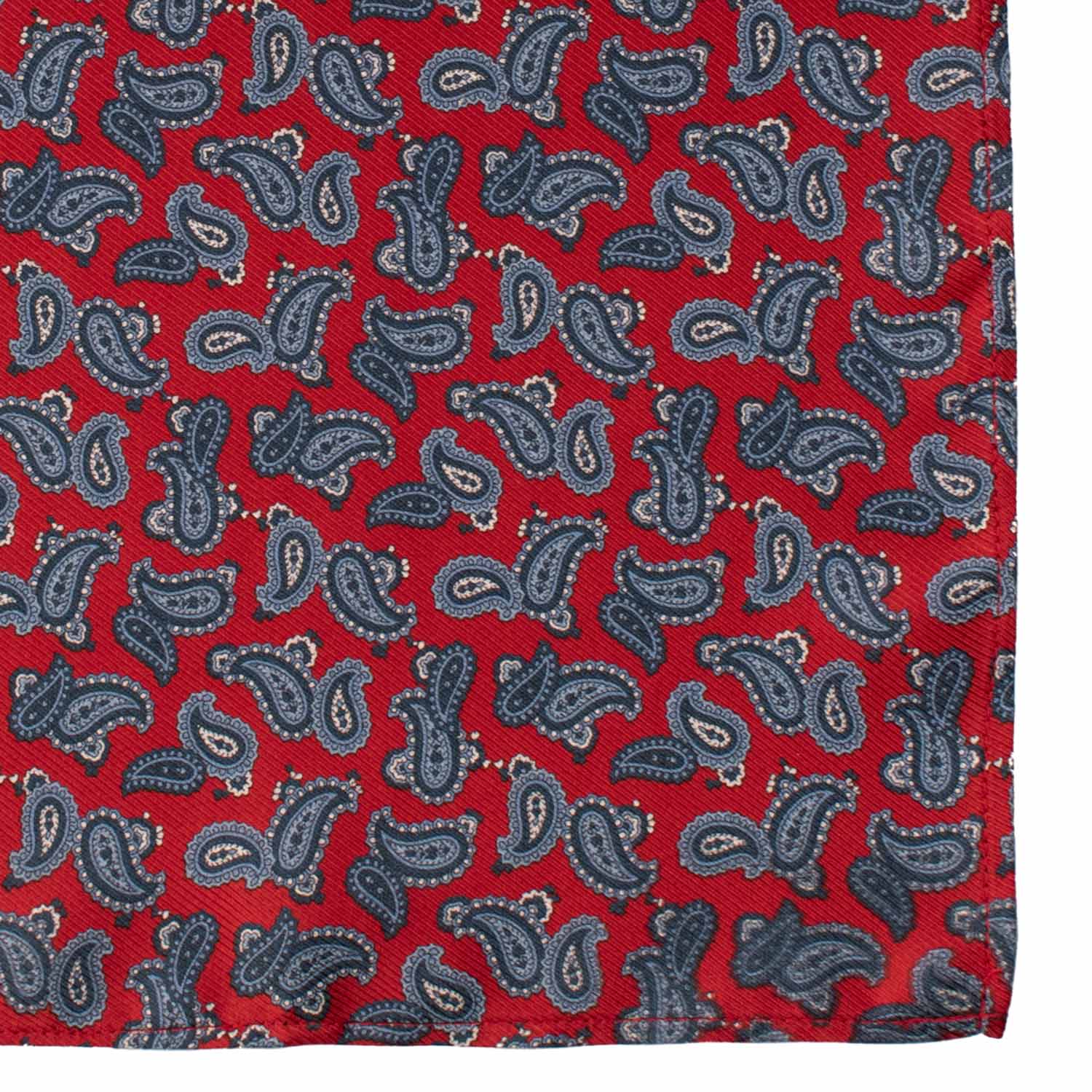Fazzoletto da Taschino Vintage di Seta Rosso Paisley Blu Celeste POCV1081 Made in Italy Graffeo Cravatte Dettaglio