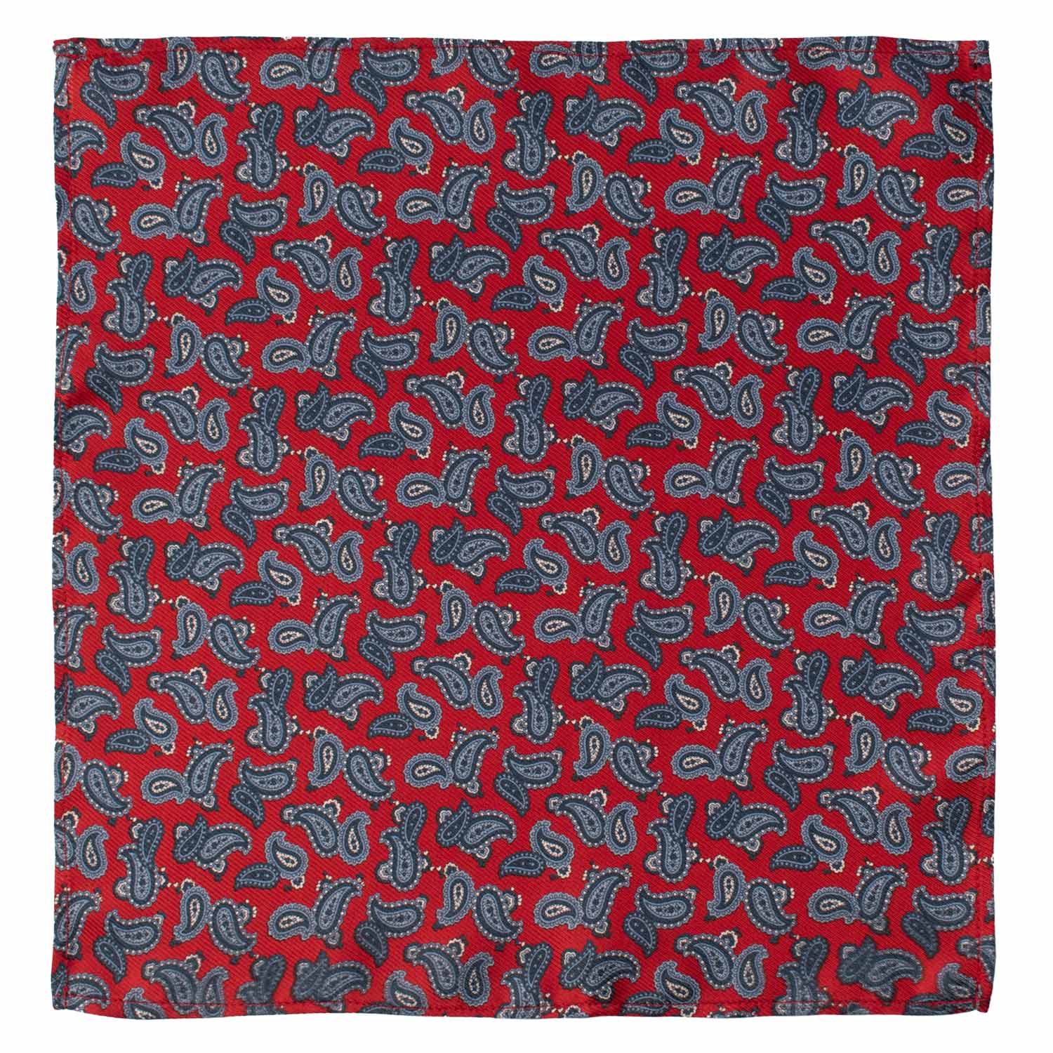 Fazzoletto da Taschino Vintage di Seta Rosso Paisley Blu Celeste POCV1081 Made in Italy Graffeo Cravatte