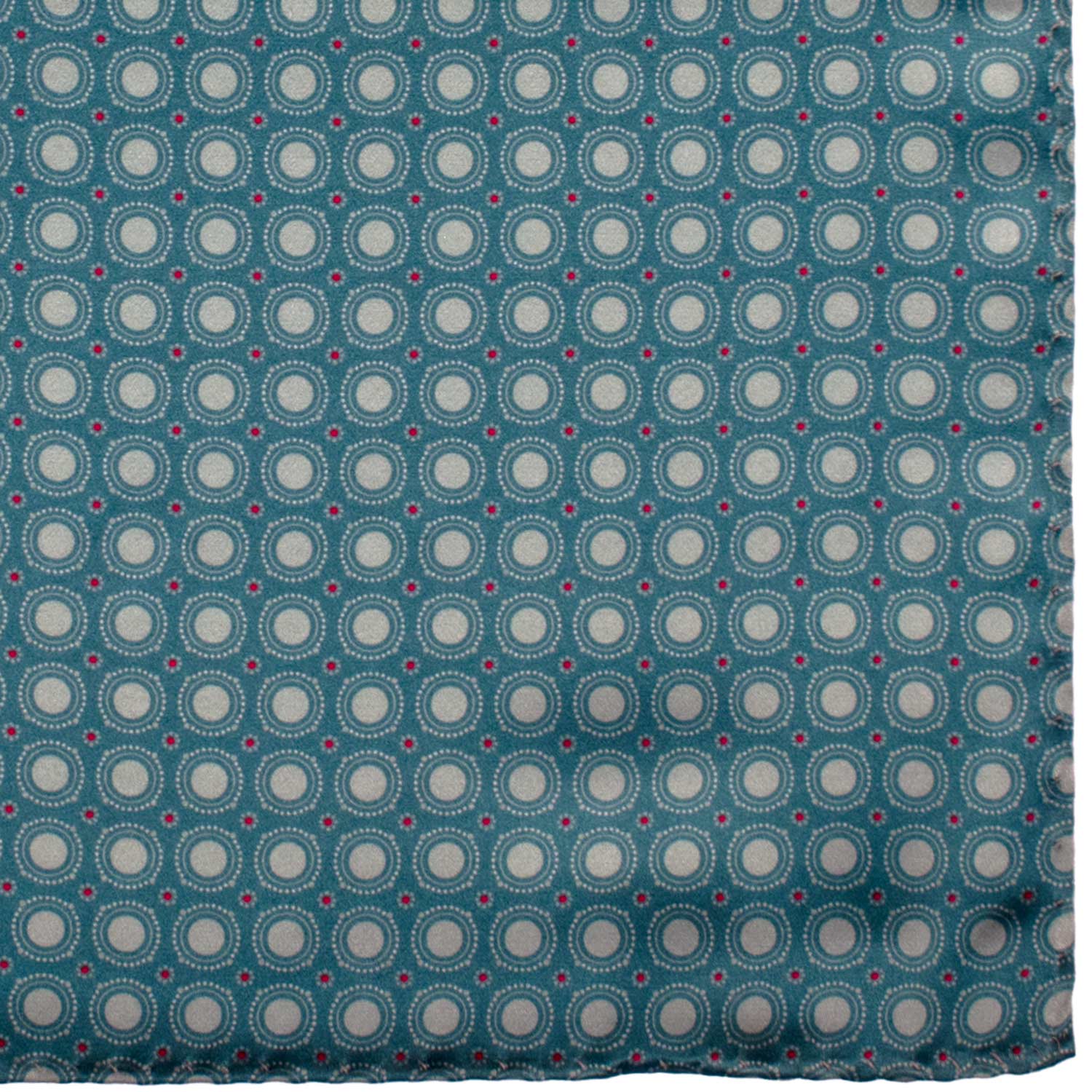 Fazzoletto da Taschino Vintage di Seta Verde Acqua Fantasia Tono su Tono Fucsia POCV1018 Graffeo Cravatte Made in Italy Dettaglio