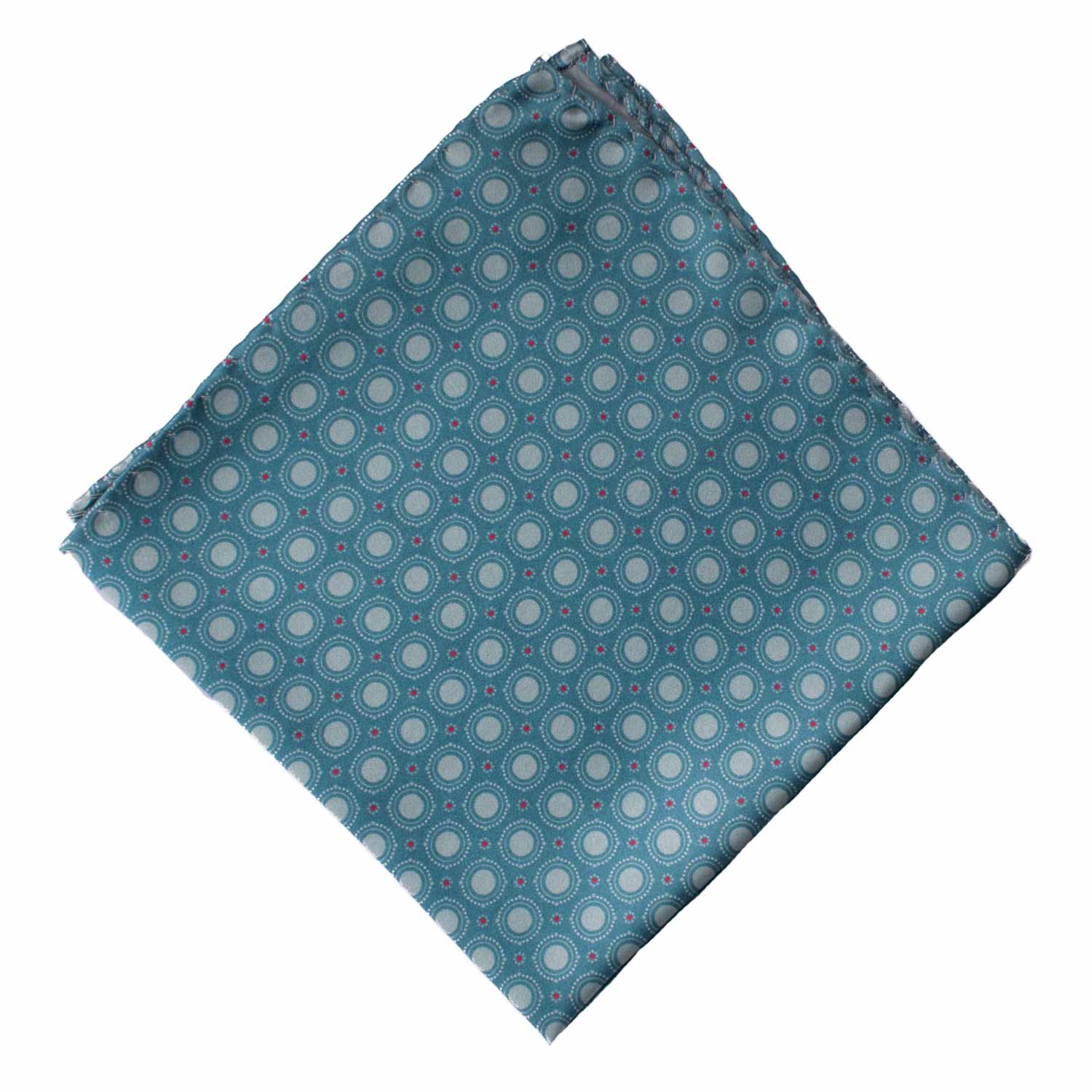 Fazzoletto da Taschino Vintage di Seta Verde Acqua Fantasia Tono su Tono Fucsia POCV1018 Graffeo Cravatte Made in Italy Rombo