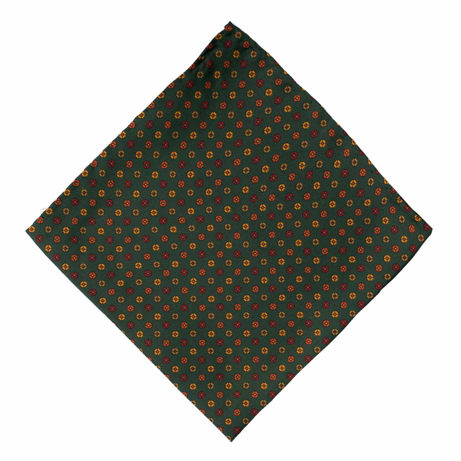 Fazzoletto da Taschino Vintage di Seta Verde Fantasia Multicolor POCV854 Graffeo Cravatte Made in Italy Rombo