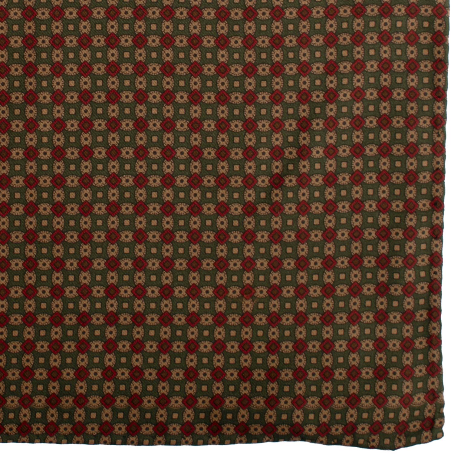 Fazzoletto da Taschino Vintage di Seta Verde Fantasia Rossa Marrone Beige POCV995 Graffeo Cravatte Made in Italy Dettaglio