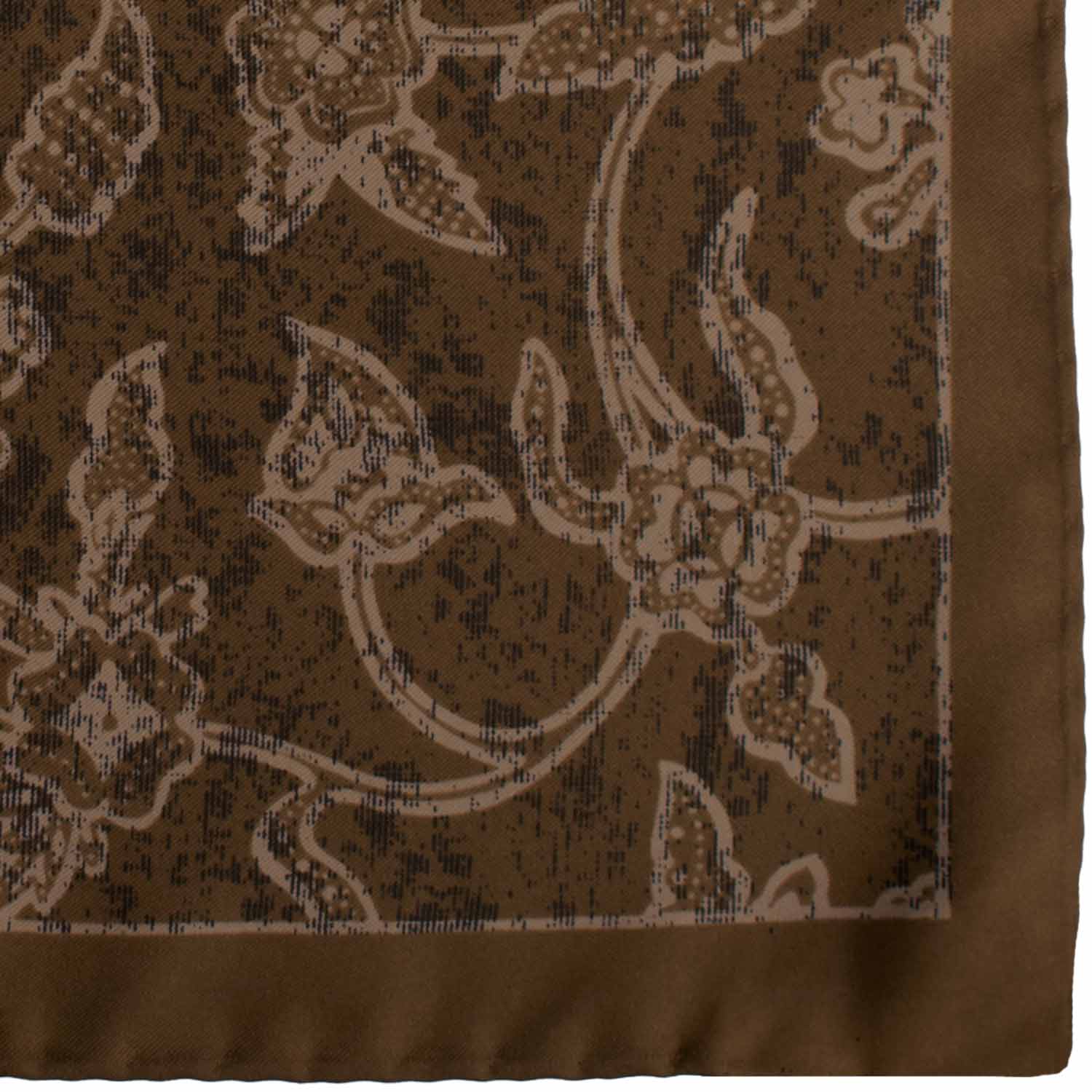 Fazzoletto da Taschino Vintage di Seta Verde Oliva a Fiori Beige POCV1034 Graffeo Cravatte Made in Italy Dettaglio