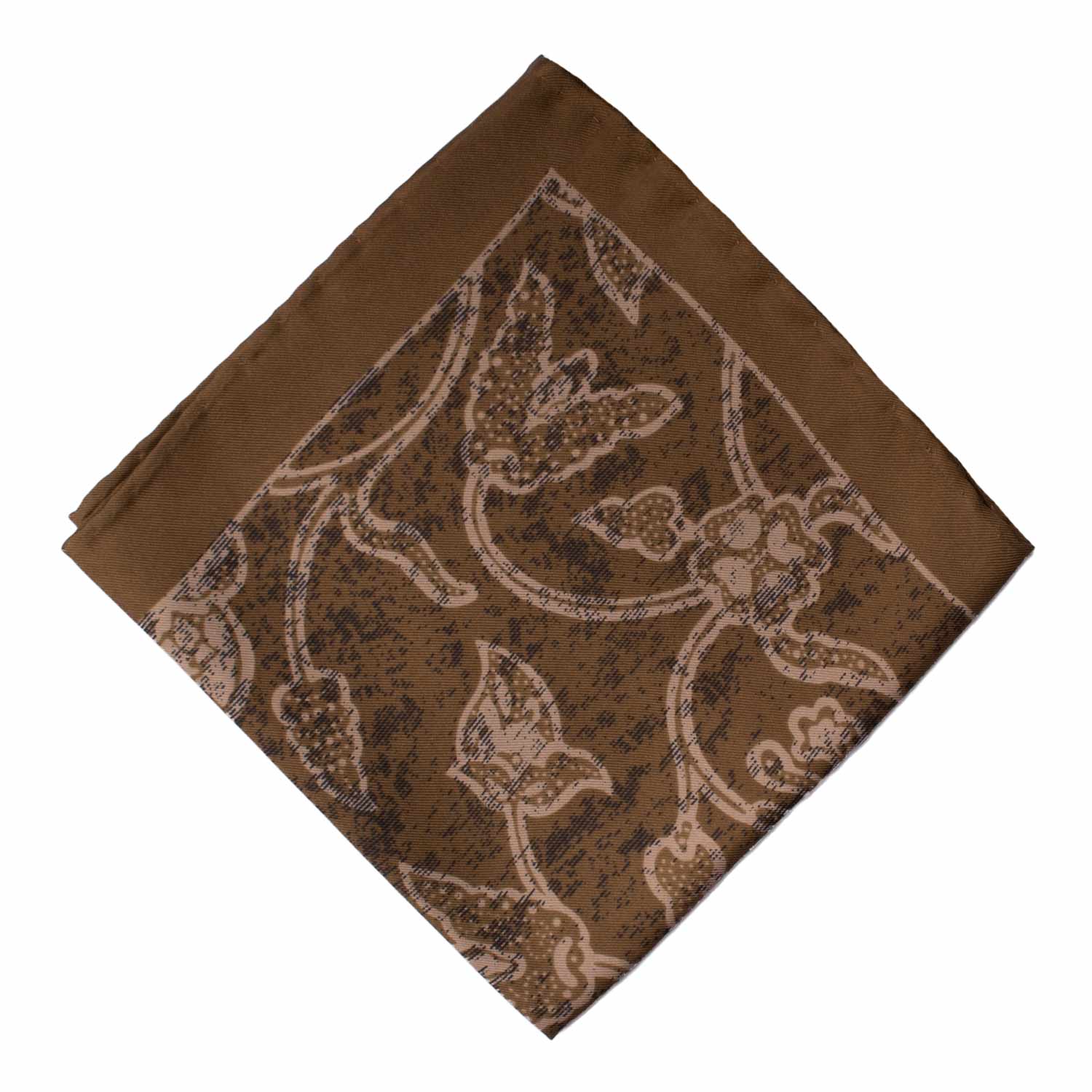 Fazzoletto da Taschino Vintage di Seta Verde Oliva a Fiori Beige POCV1034 Graffeo Cravatte Made in Italy Rombo