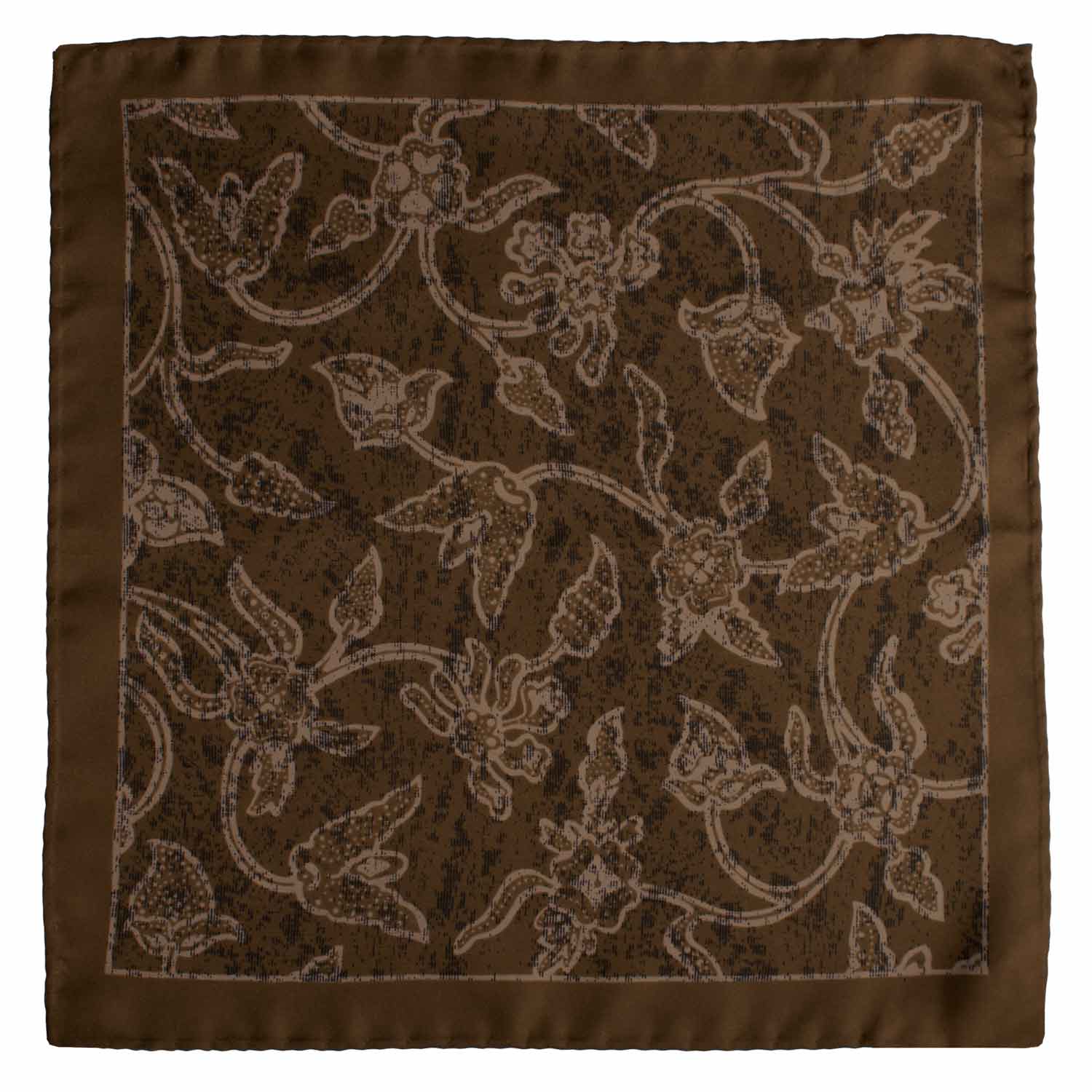 Fazzoletto da Taschino Vintage di Seta Verde Oliva a Fiori Beige POCV1034 Graffeo Cravatte Made in Italy